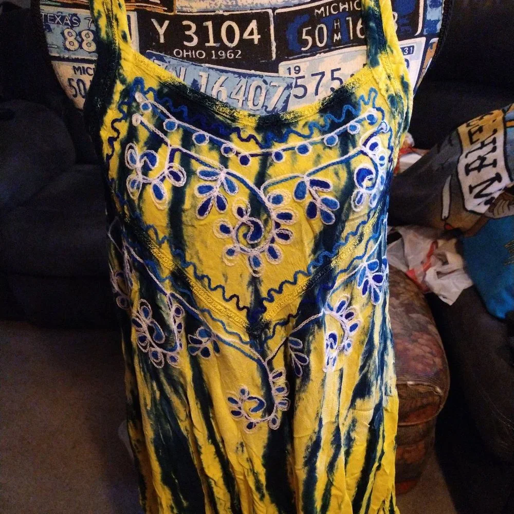 PAMS COLLECTION - SIZE FREE - HIGH LOW DRESS - YELLOW/BLUE - Picture 1 of 6